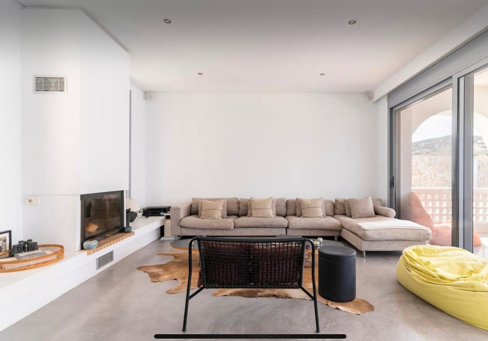 Villa living room with fireplace