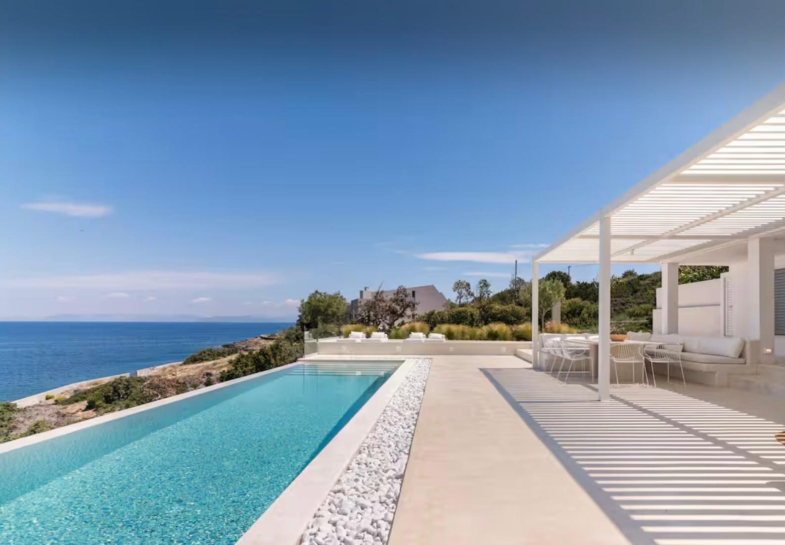 Clifftop infinity pool over the Aegean at the Pefka villa